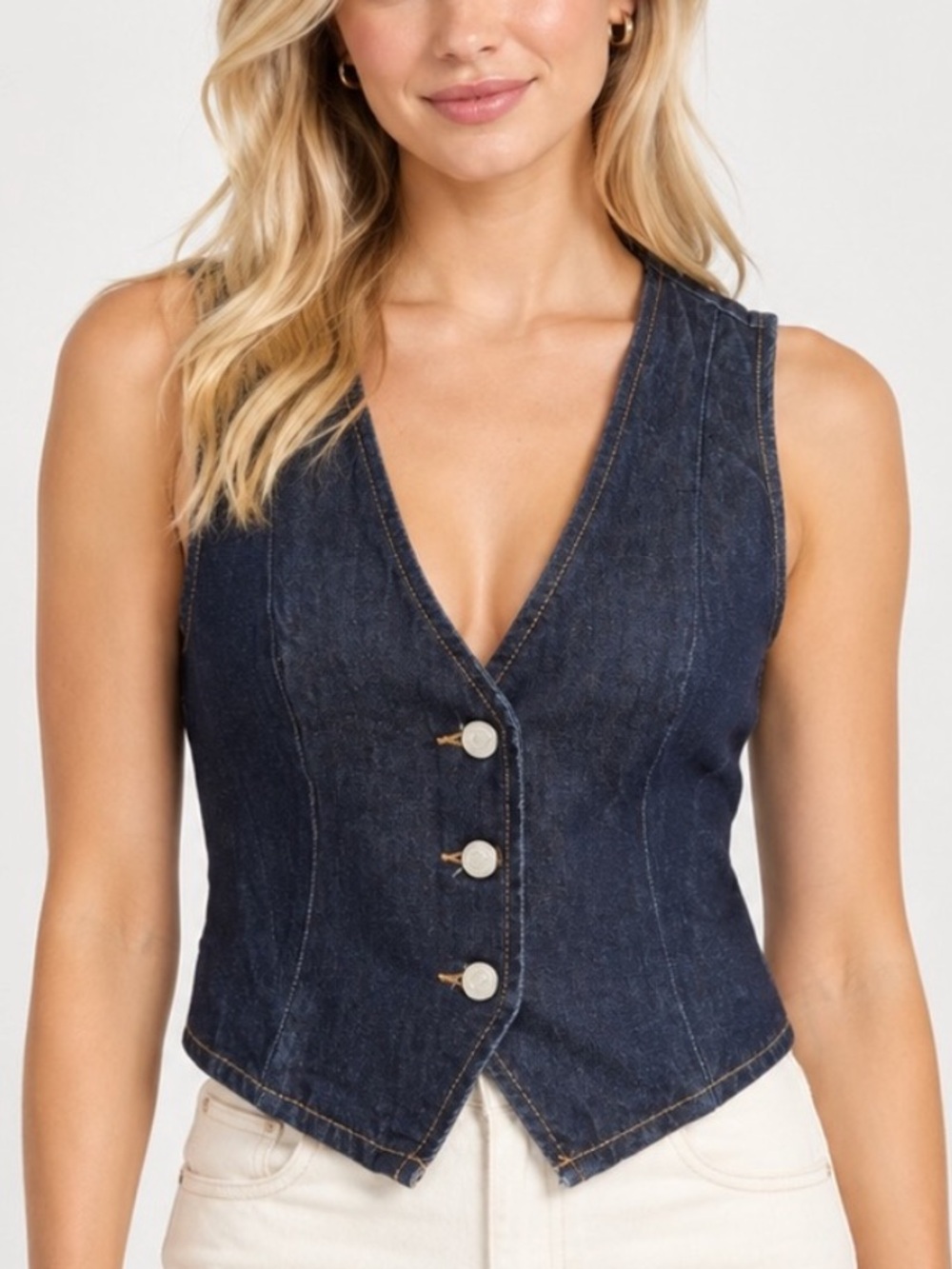 Zara Dark Wash Denim Button Front Vest Size Small 57092